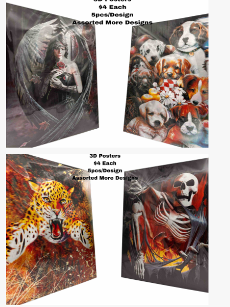 3D Posters (Assorted Designs – Fantasy, Animals, Skeleton & More)