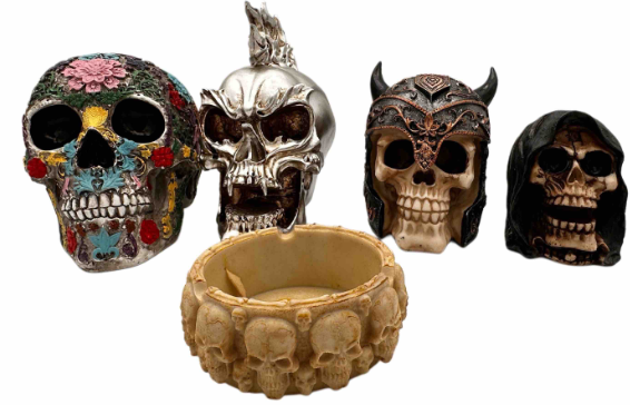 Skull Decor / Ashtrays (Assorted Designs – Sugar Skull, Viking, Grim Reaper & More)